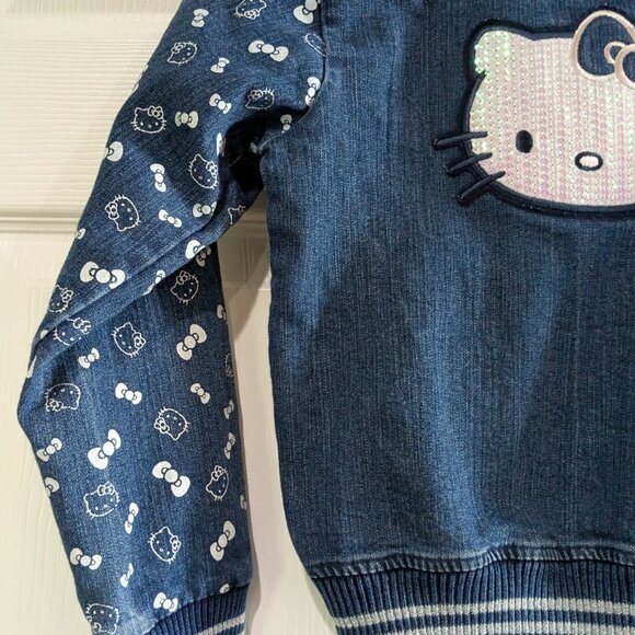 Hello Kitty Girl's Denim Varsity Jacket, Size 5, Sequin Logo Blue, Full Zip - Picture 8 of 15